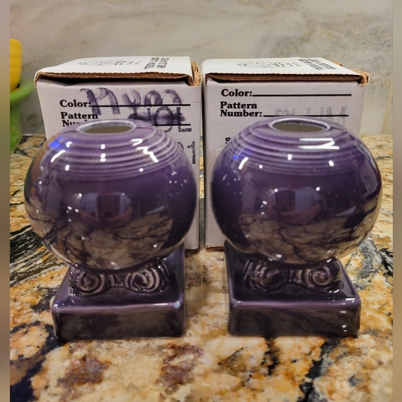 Fiestaware Plum Bulb Candle Holders Fiesta Purple Retired Round Set of 2 - Picture 1 of 5